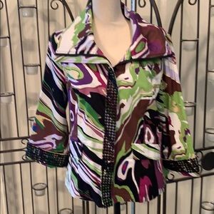 Multi-colored jeweled zipper-front jacket